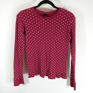 *Hurley Ribbed Red Logo Long Sleeve Shirts Size Large Retro Print